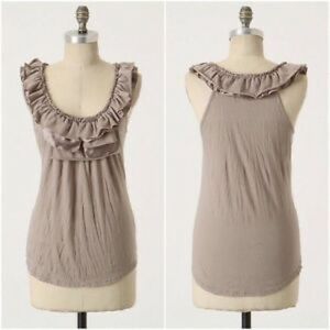 Anthropologie Bordeaux Ruffle Neck Tank